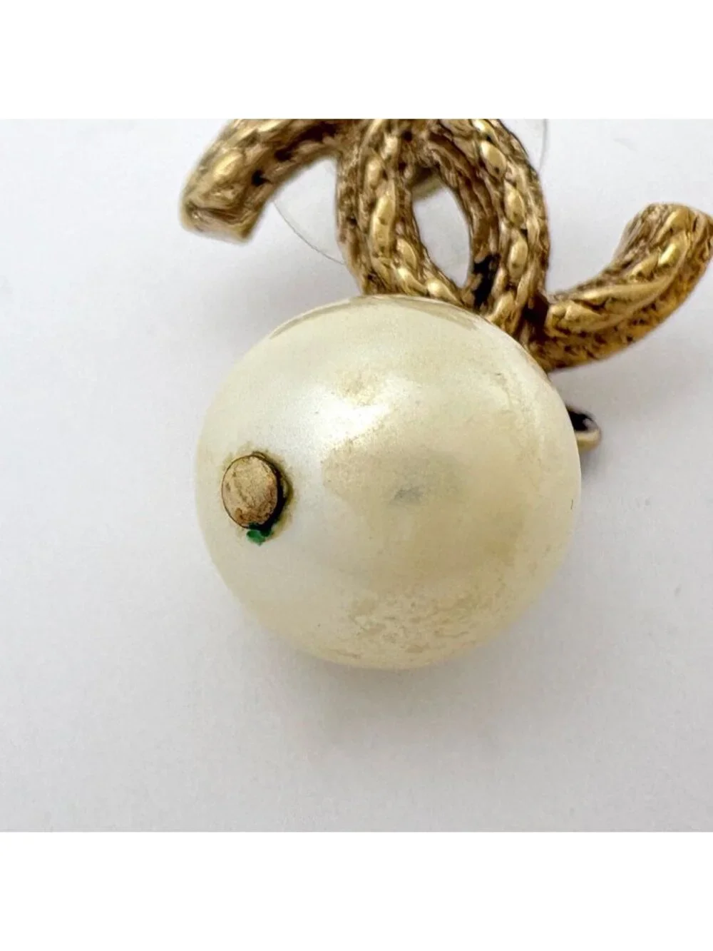 Chanel Earrings CC Logo Swing Faux Pearl Gold White